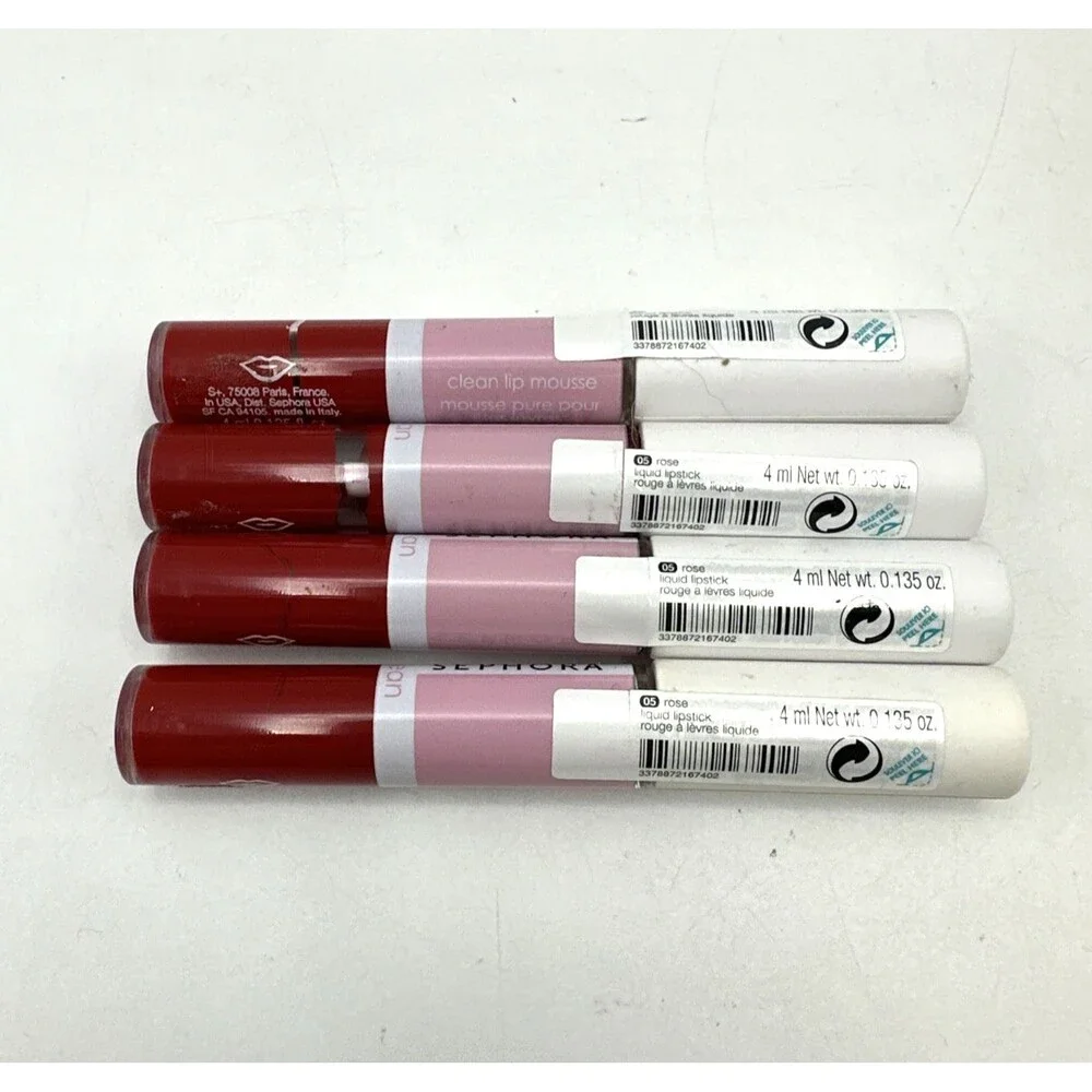 Lot of 4 SClean Sephora Liquid Lipstick 05 Rose (Red) Clean Lip Mousse Rouge